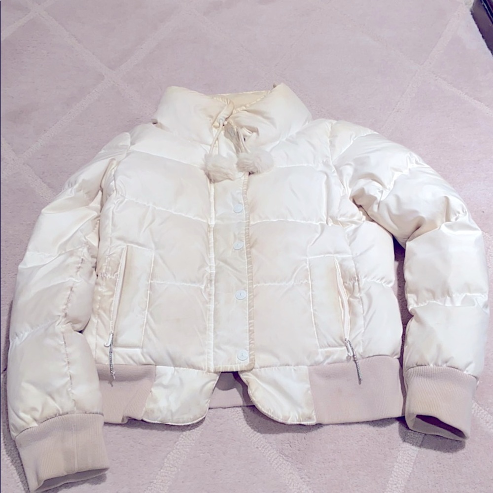 Girls Juicy Couture Puffer Coat with fur Pom Poms